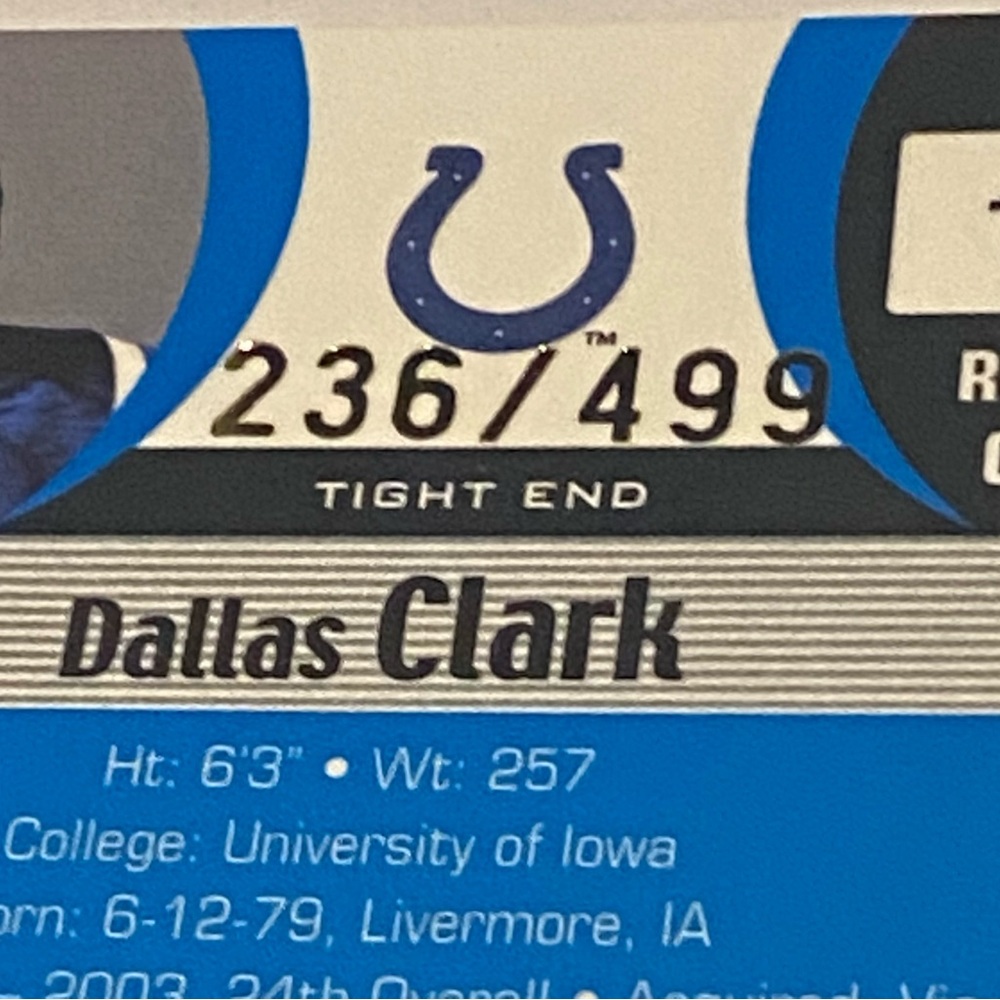 Dallas Clark 2003 RC Rookie Rare insert! Topps Football Card Refractor insert - Picture 3 of 4